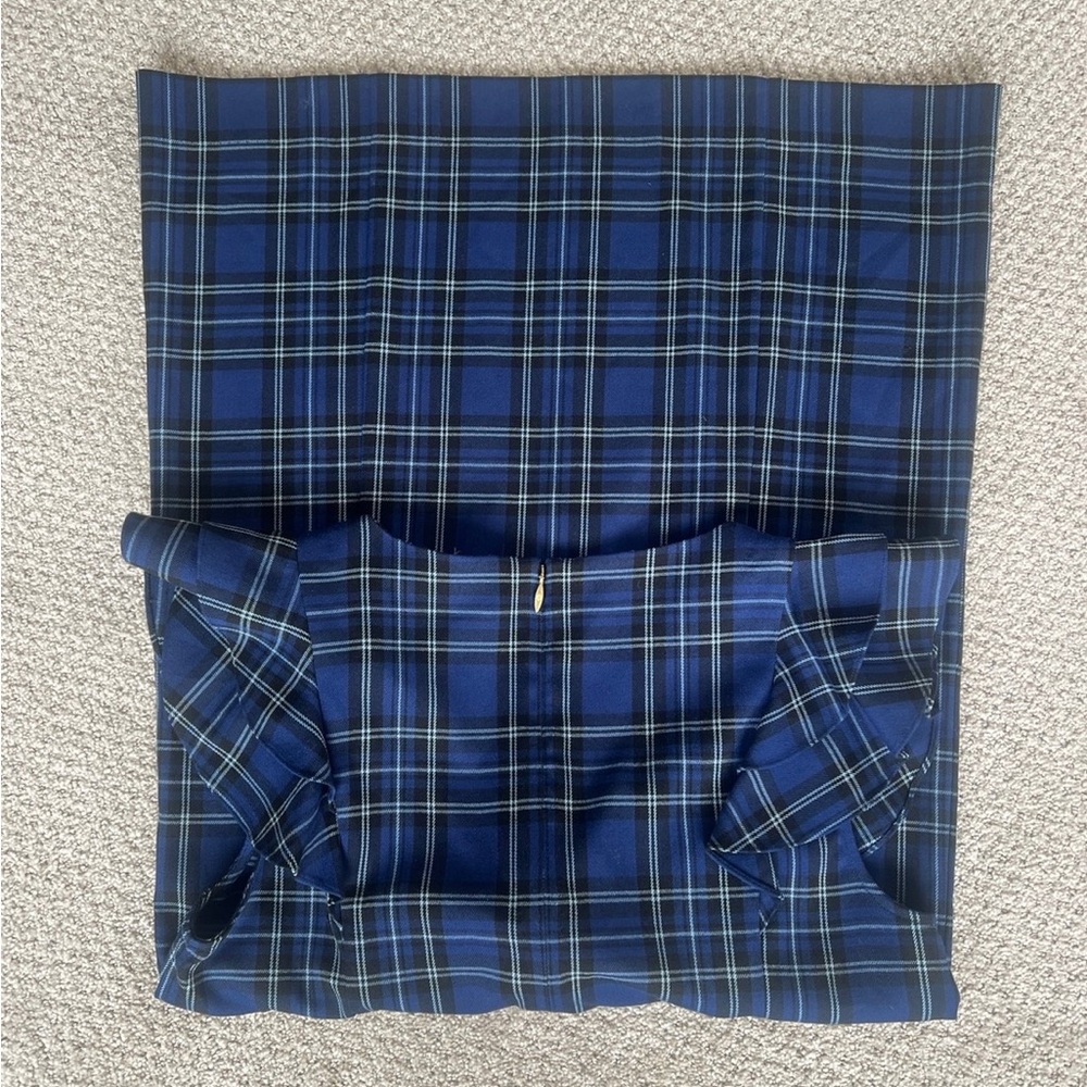 Draper James Navy Plaid V-Neck Ruffle-Sleeve Mini Dress - Picture 7 of 8
